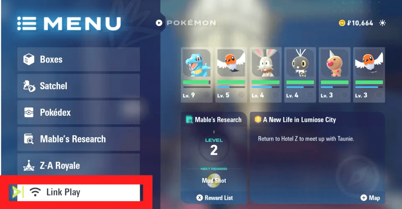 Pokemon Legends ZA Menu